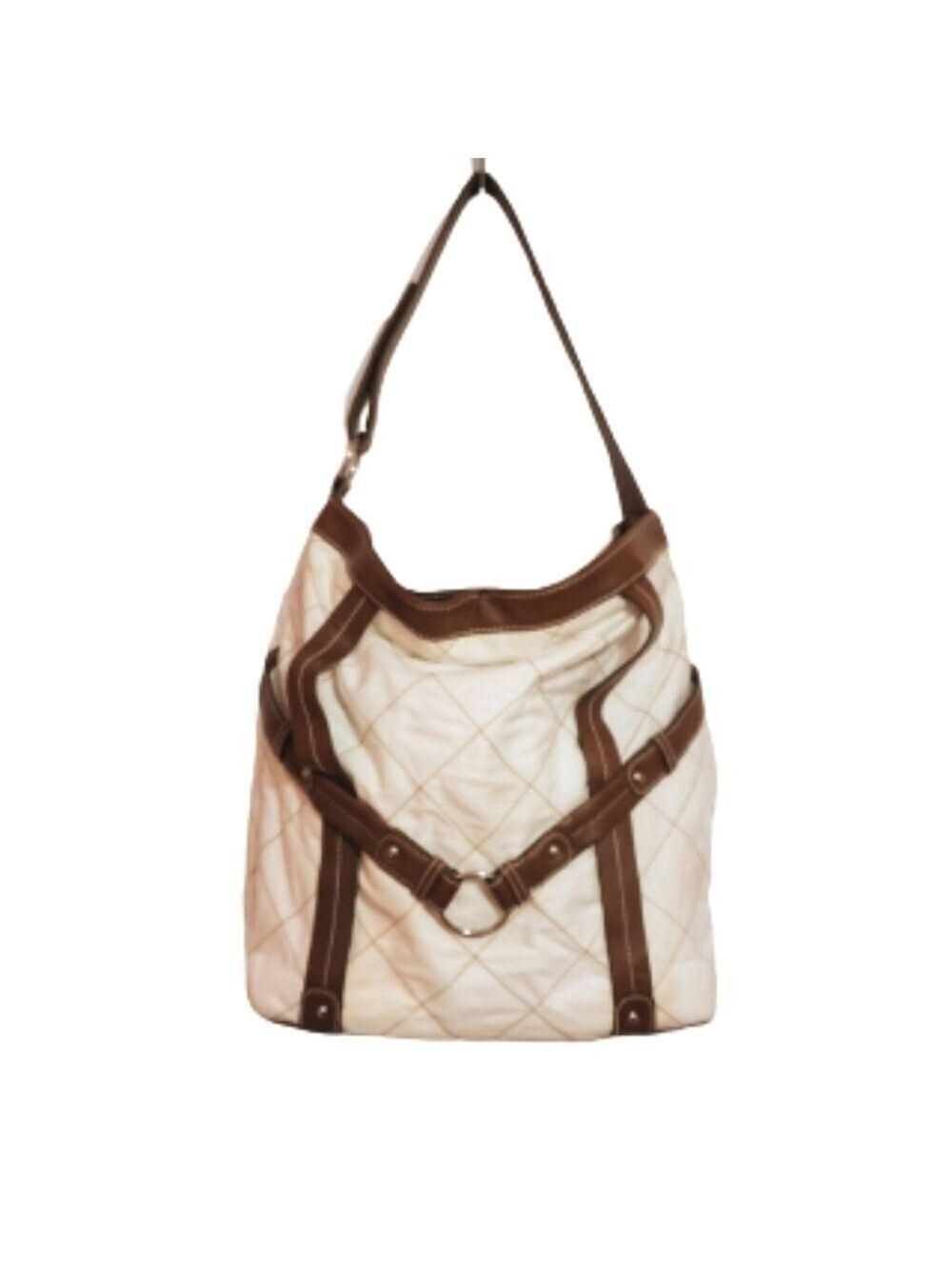 Realities Faux Leather Quilted Tote Shoulder Bag Beige Brown